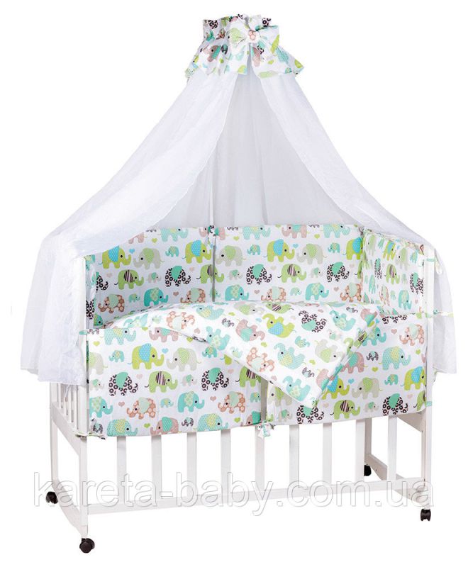 Детская постель Babyroom Comfort-08  белый (салатовые слоники)