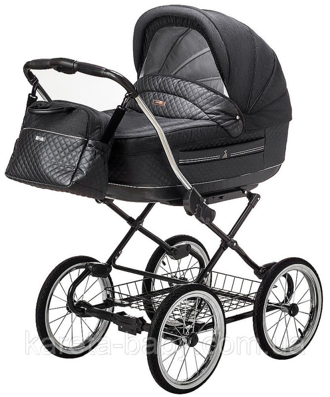 Коляска 2 в 1 класична Roan Marita Prestige (14" чорні колеса, чорна рама) P231 графіт - графітова (шкіра) перламутр