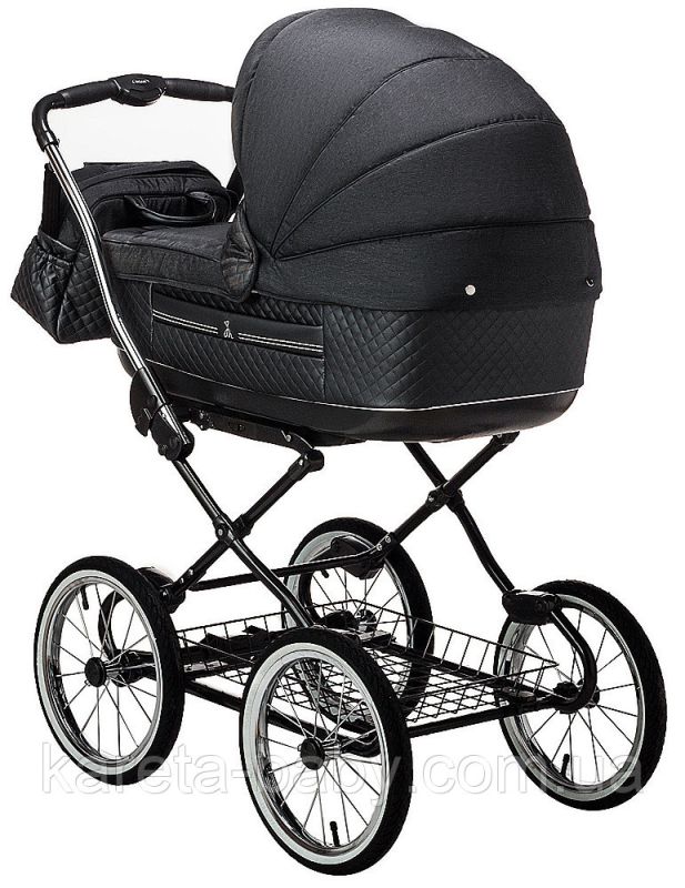 Коляска 2 в 1 класична Roan Marita Prestige (14" чорні колеса, чорна рама) P231 графіт - графітова (шкіра) перламутр