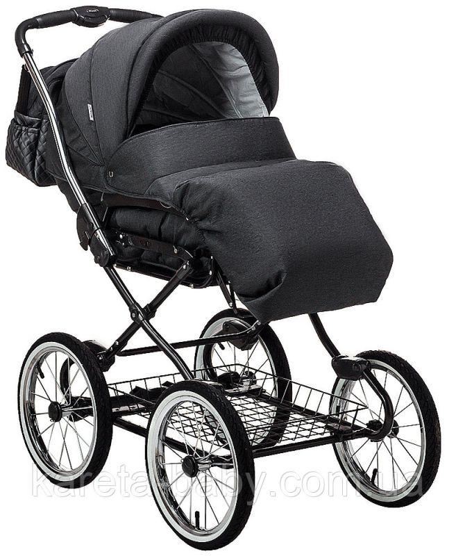 Коляска 2 в 1 класична Roan Marita Prestige (14" чорні колеса, чорна рама) P231 графіт - графітова (шкіра) перламутр