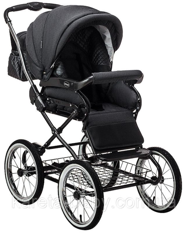 Коляска 2 в 1 класична Roan Marita Prestige (14" чорні колеса, чорна рама) P231 графіт - графітова (шкіра) перламутр