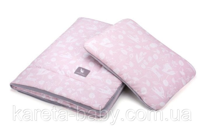 Плед з подушкою Cottonmoose Cotton Velvet 408/129/117 рожевий (ліс) з сірим (оксамит)