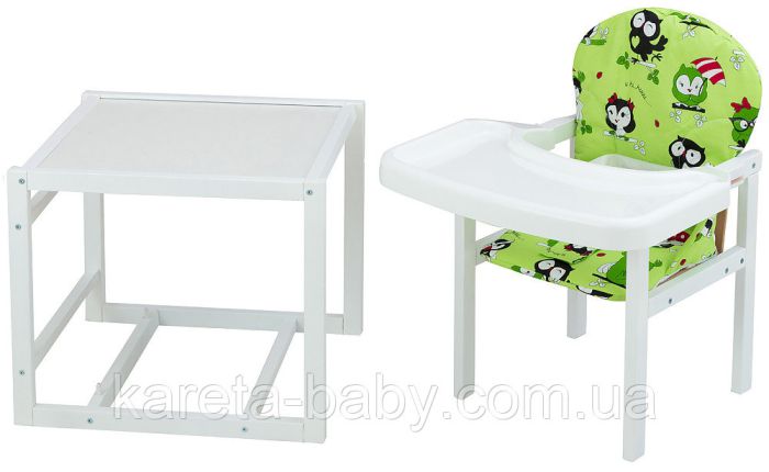 Стілець-трансформер Babyroom Поні-240 білий пластикова стільниця зелений (сови)