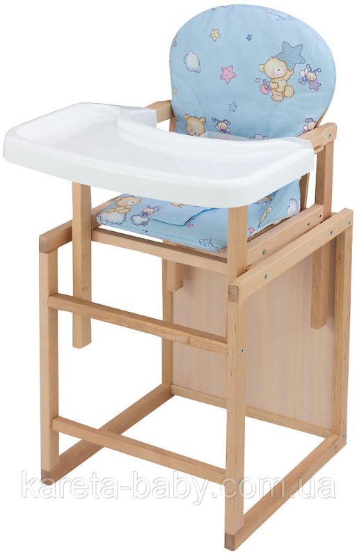 Стульчик- трансформер Babyroom Пони-230 eko без лака пластиковая столешница  голубой (мишка, пчелка, звезда)