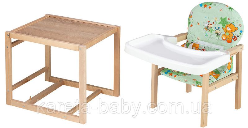 Стульчик- трансформер Babyroom Пони-230 eko без лака пластиковая столешница  зеленый (мишки и пчелки)