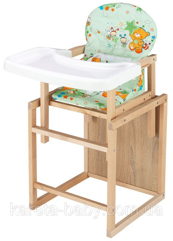 Стульчик- трансформер Babyroom Пони-230 eko без лака пластиковая столешница  зеленый (мишки и пчелки)