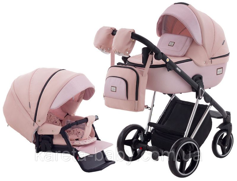 Коляска 2 в 1 Adamex Mimi Polar (Chrome) CR448 персиковый - розовая (пудра) кожа (выдавленная точка)