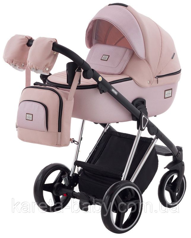 Коляска 2 в 1 Adamex Mimi Polar (Chrome) CR448 персиковый - розовая (пудра) кожа (выдавленная точка)