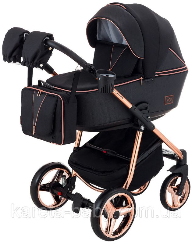 Коляска 2 в 1 Adamex Sierra Polar (Pink Gold) SR408 черный - черный кожа (перфорация)