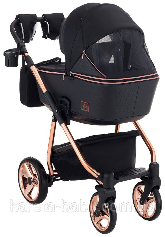 Коляска 2 в 1 Adamex Sierra Polar (Pink Gold) SR408 черный - черный кожа (перфорация)