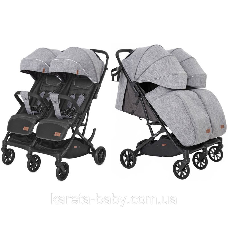 Коляска прогулочная для двойни CARRELLO Presto Duo CRL-5506 Pitch Grey +дождевик