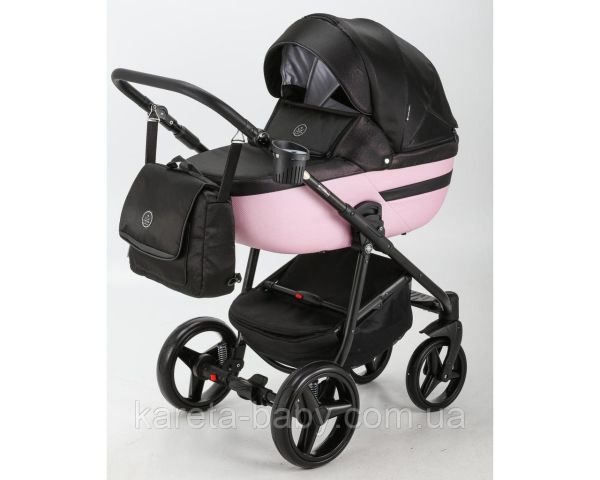 Коляска 2 в 1 Adamex Cortina Pro CP-236 черный+розовый на круглой раме