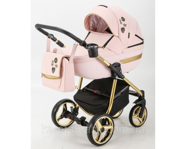 Коляска 2 в 1 Adamex Cortina Pro CP-479 розовый+золотая рама