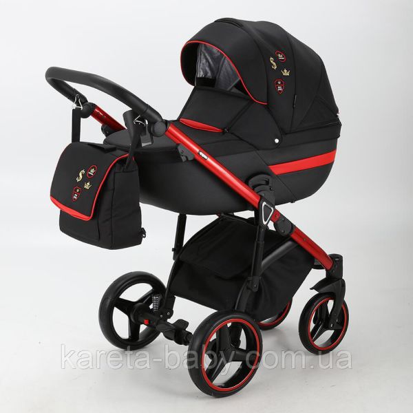 Коляска 2 в 1 Adamex Cortina CT-403 чорна+червона рама