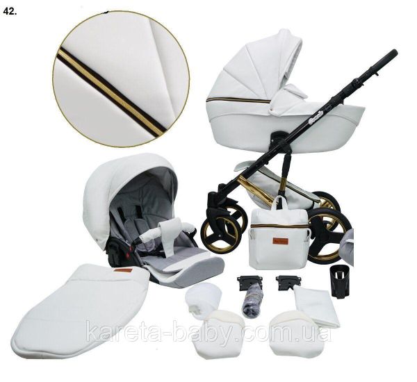 Коляска 2 в 1 Mikrus Onyx 42 білий шкіра