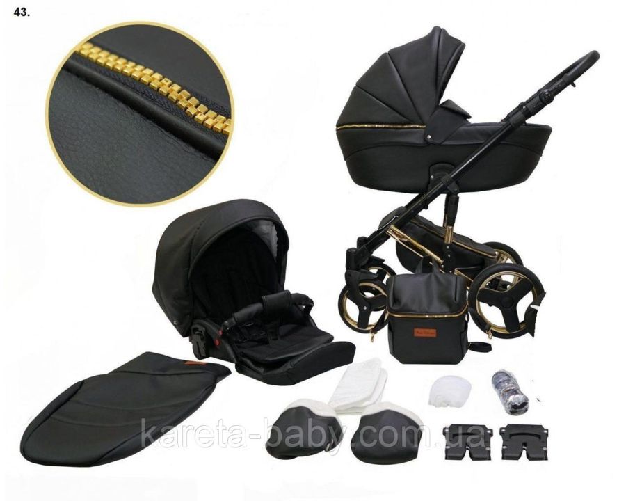 Коляска 2 в 1 Mikrus Onyx 43 черный кожа