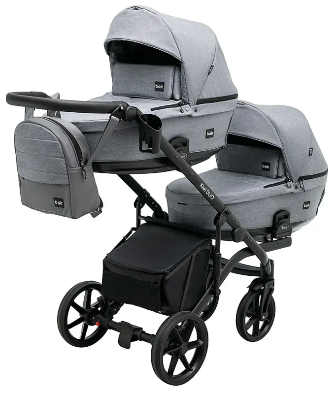 Коляска 2 в 1 для двійні Bair Kiwi DUO Soft BKP-218 сірий