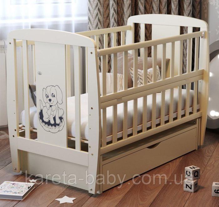 Кровать Babyroom Собачка маятник, ящик, откидной бок DSMYO-3  бук слоновая кость