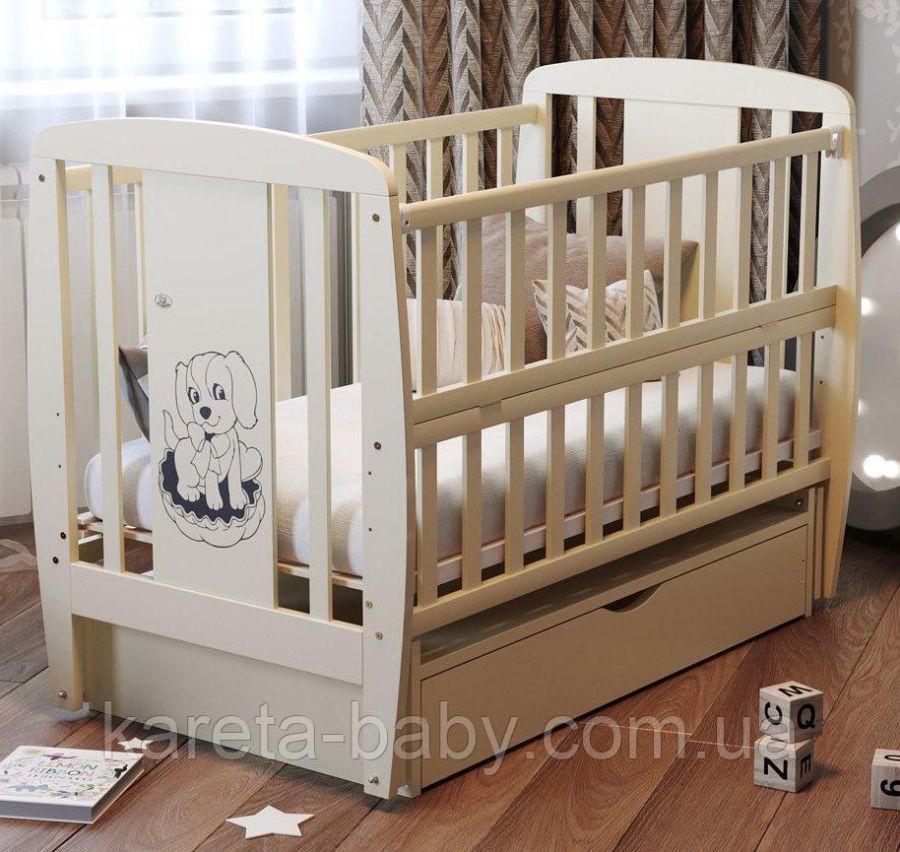 Кровать Babyroom Собачка маятник, ящик, откидной бок DSMYO-3  бук слоновая кость