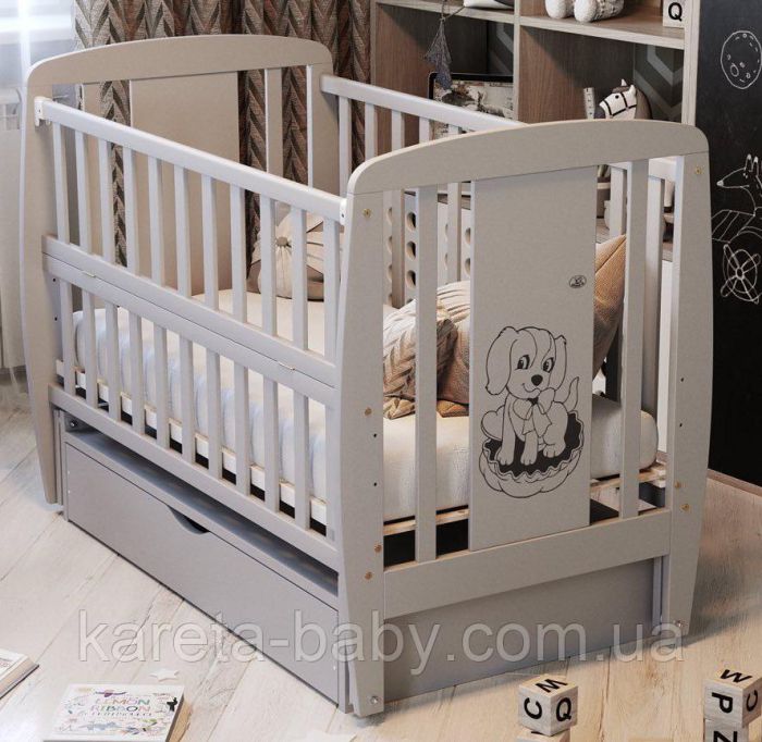 Кровать Babyroom Собачка маятник, ящик, откидной бок DSMYO-3  бук серый