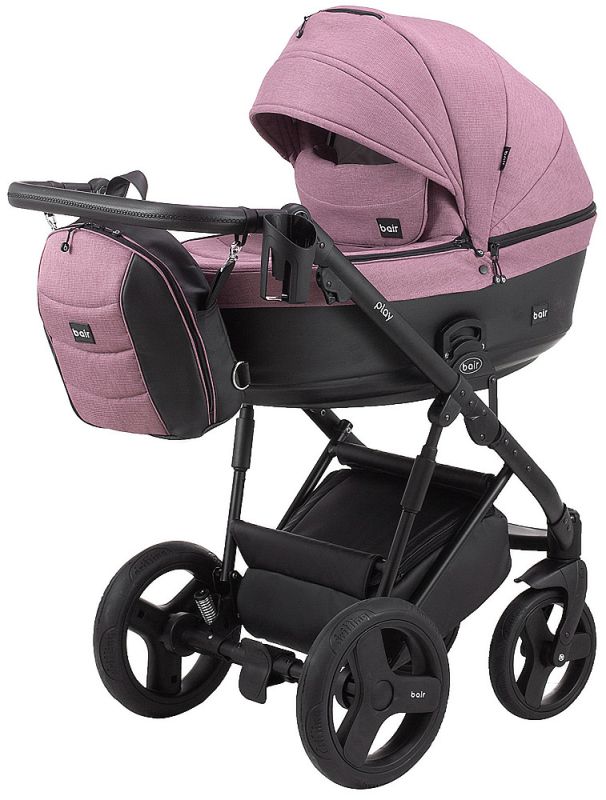 Коляска 2 в 1 Bair Play Plus Soft BPS-948 сиреневый - черный (кожа)