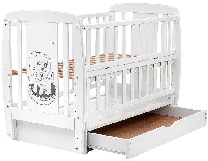 Кровать Babyroom Собачка маятник, ящик, откидной бок DSMYO-3  бук белый