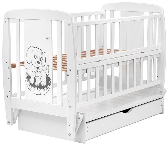 Кровать Babyroom Собачка маятник, ящик, откидной бок DSMYO-3  бук белый