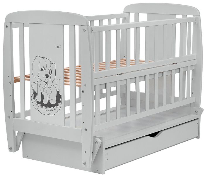 Кровать Babyroom Собачка маятник, ящик, откидной бок DSMYO-3  бук серый