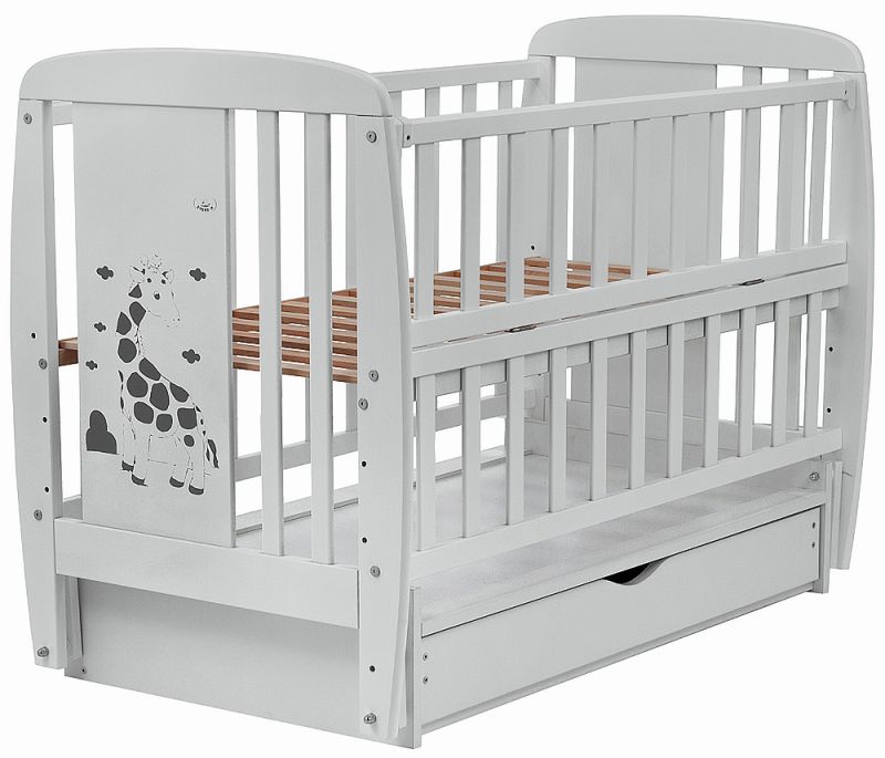 Кровать Babyroom Жирафик маятник, ящик, откидной бок DJMYO-3  бук серый