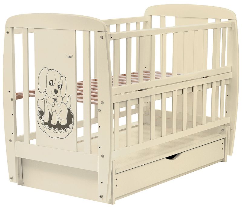 Кровать Babyroom Собачка маятник, ящик, откидной бок DSMYO-3  бук слоновая кость