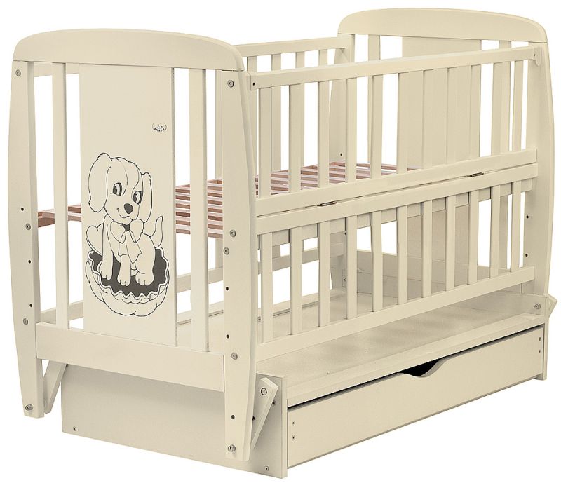 Кровать Babyroom Собачка маятник, ящик, откидной бок DSMYO-3  бук слоновая кость