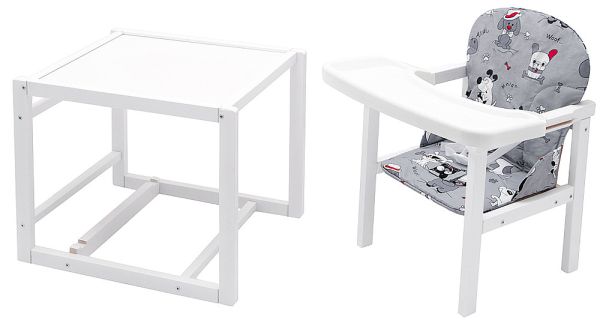 Стульчик- трансформер Babyroom Пони-240 белый пластиковая столешница  серый (собачки) Стульчик- трансформер Babyroom Пони-240 белый пластиковая столешница  серый (собачки)