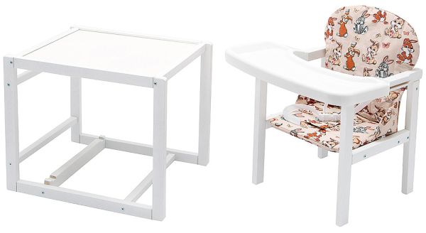 Стульчик- трансформер Babyroom Пони-240 белый пластиковая столешница  бежевый (зайчики) Стульчик- трансформер Babyroom Пони-240 белый пластиковая столешница  бежевый (зайчики)