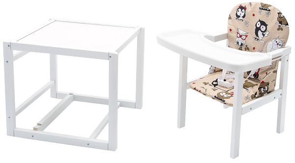 Стульчик- трансформер Babyroom Пони-240 белый пластиковая столешница  бежевый (совы) Стульчик- трансформер Babyroom Пони-240 белый пластиковая столешница  бежевый (совы)