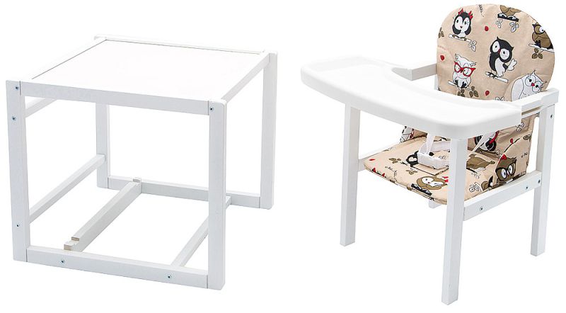 Стульчик- трансформер Babyroom Пони-240 белый пластиковая столешница  бежевый (совы)