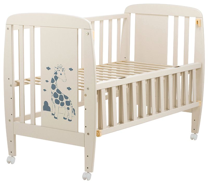 Ліжко Babyroom Жирафік відкидний бік, колеса DJO-01 бук слонова кістка