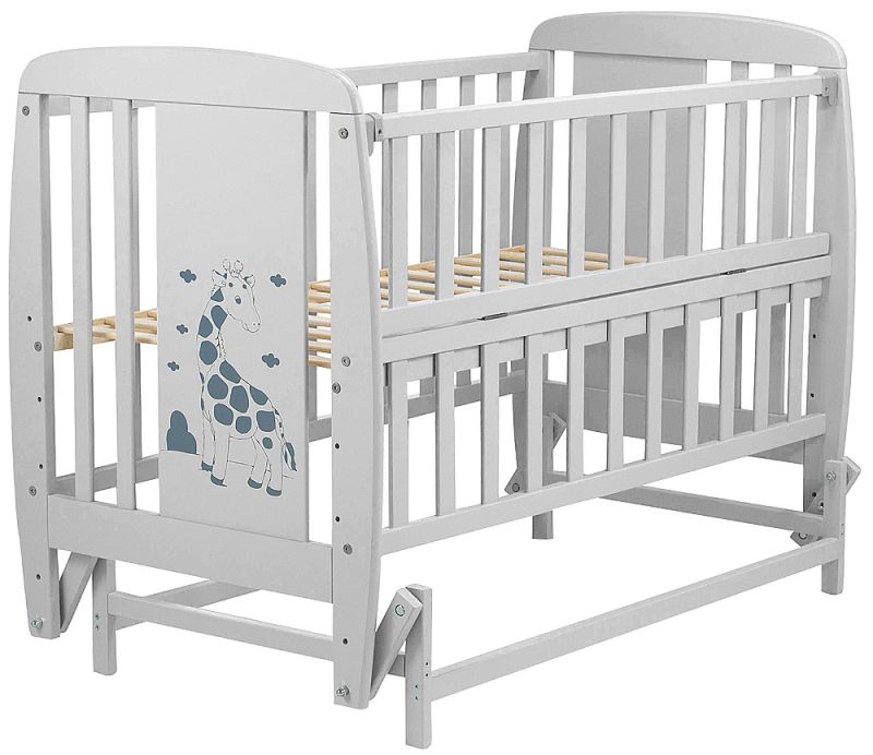 Кровать Babyroom Жирафик маятник, откидной бок DJMO-02  бук серый