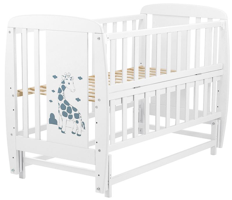 Кровать Babyroom Жирафик маятник, откидной бок DJMO-02  бук белый