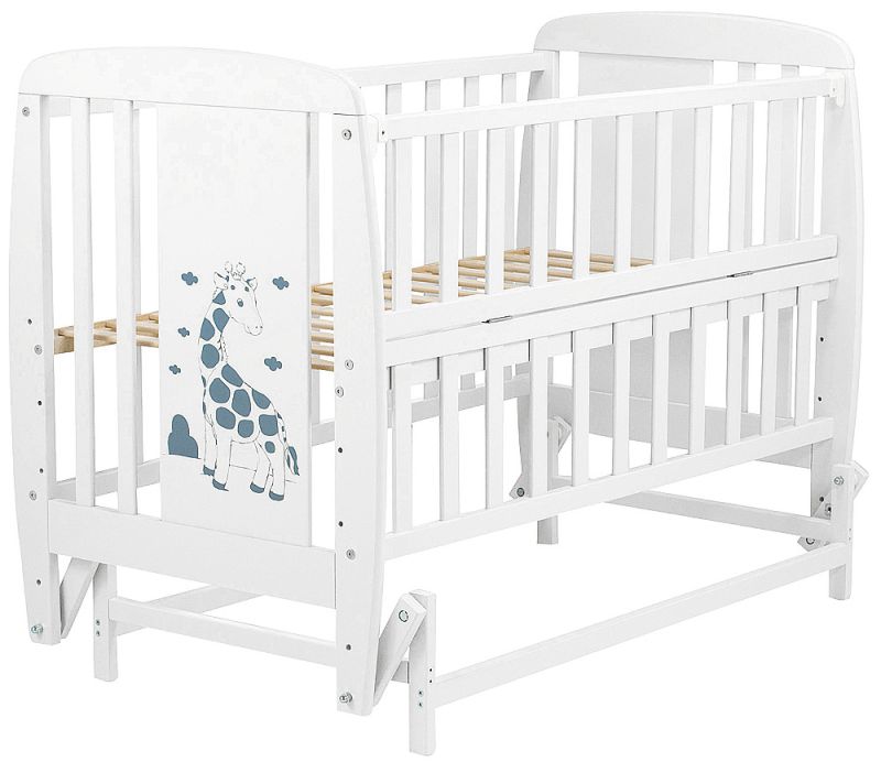 Кровать Babyroom Жирафик маятник, откидной бок DJMO-02  бук белый