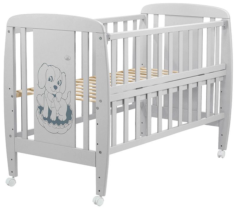 Кровать Babyroom Собачка откидной бок, колеса DSO-01  бук серый