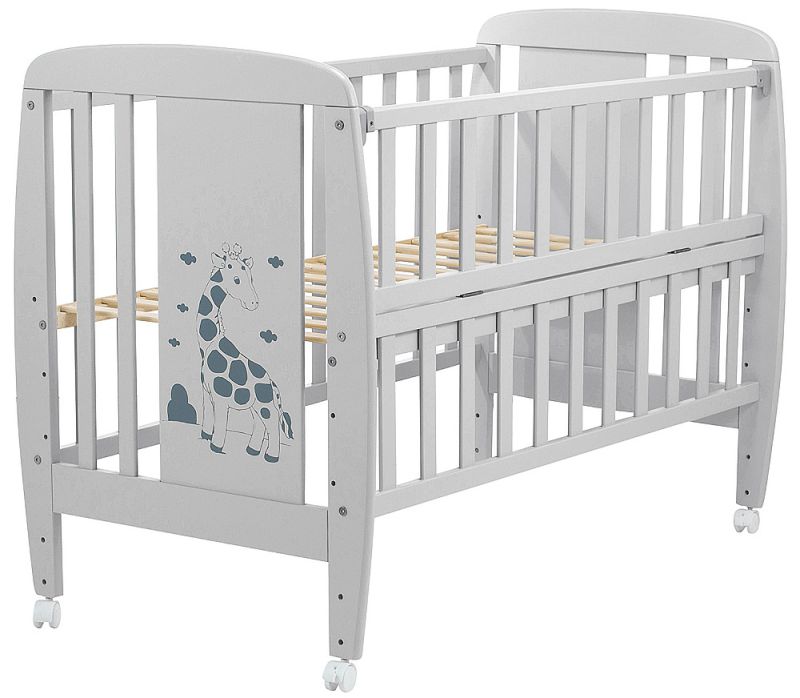 Кровать Babyroom Жирафик откидной бок, колеса DJO-01  бук серый
