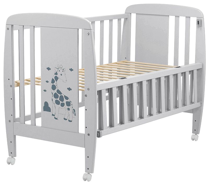 Кровать Babyroom Жирафик откидной бок, колеса DJO-01  бук серый