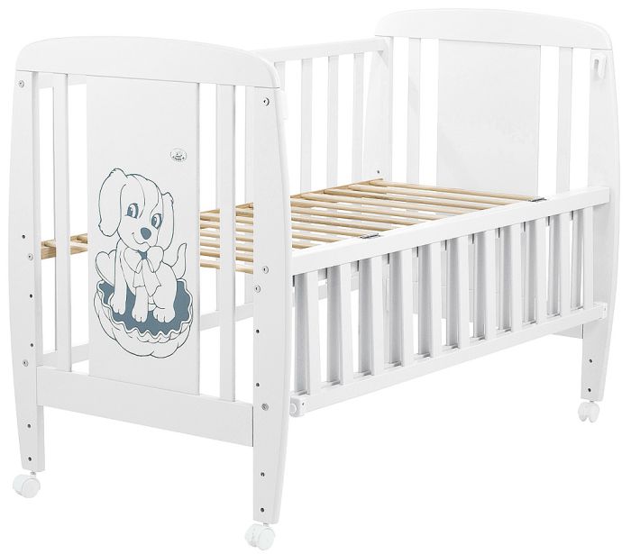 Кровать Babyroom Собачка откидной бок, колеса DSO-01  бук белый