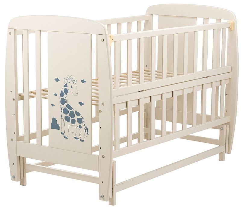 Кровать Babyroom Жирафик маятник, откидной бок DJMO-02  бук слоновая кость