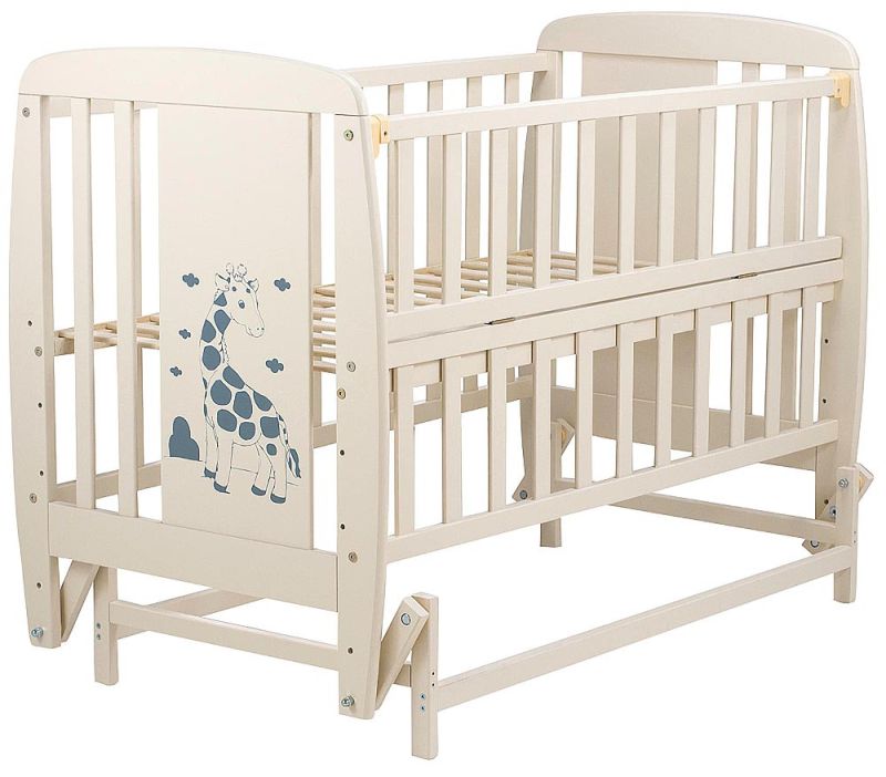 Кровать Babyroom Жирафик маятник, откидной бок DJMO-02  бук слоновая кость