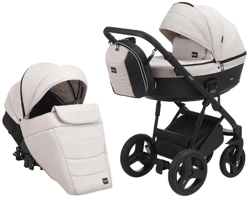 Коляска 2 в 1 Bair Play Plus Soft BPS-834 світло-бежевий - чорний (шкіра)