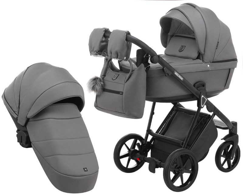 Коляска 2 в 1 Adamex Belissa ECO кожа 100% SA-4 темно-серый