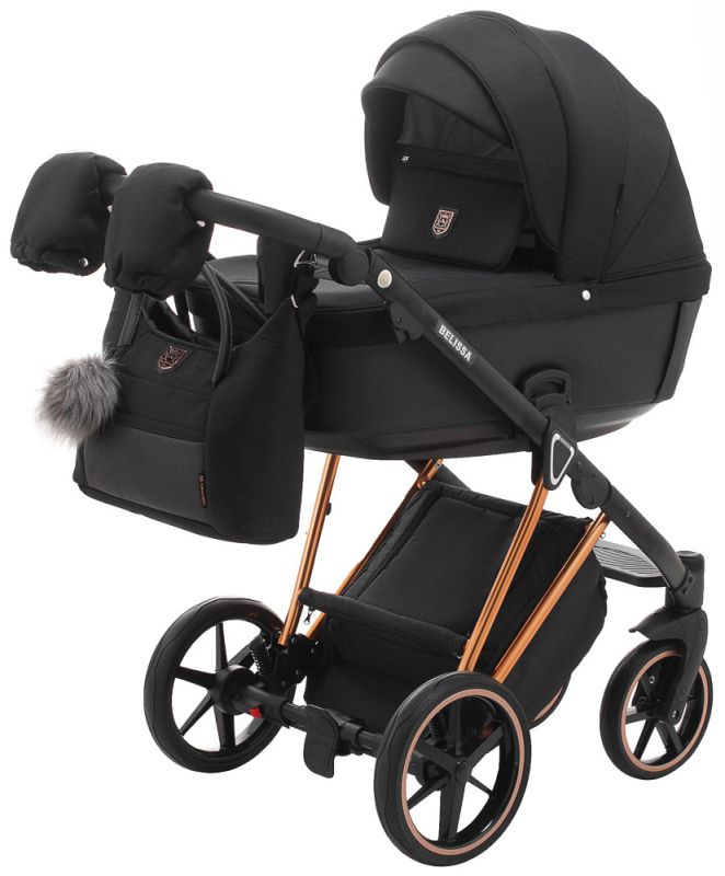 Коляска 2 в 1 Adamex Belissa Special Edidion (Pink Gold) PS-571 чёрный - черная кожа (перфорация)