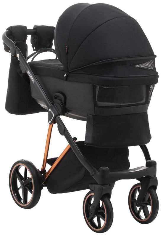 Коляска 2 в 1 Adamex Belissa Special Edidion (Pink Gold) PS-571 чёрный - черная кожа (перфорация)