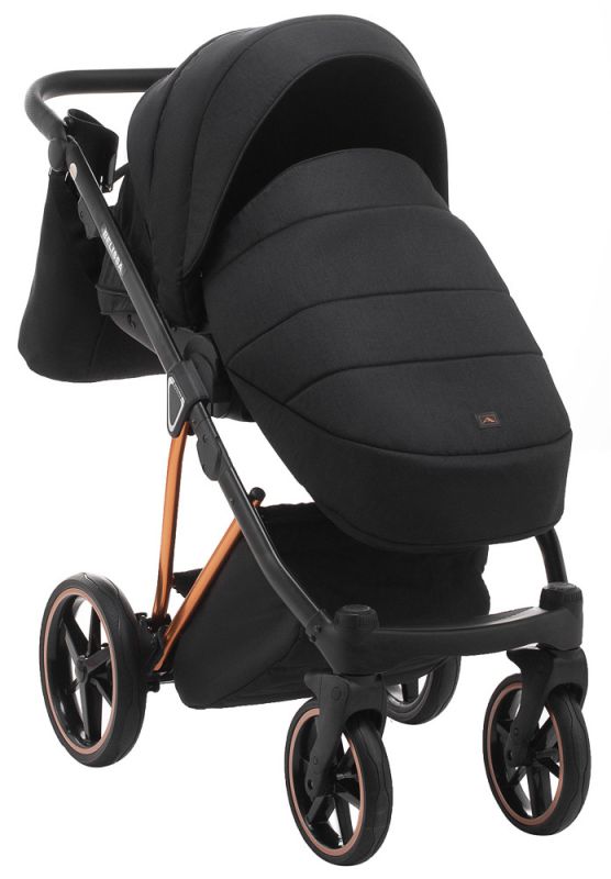 Коляска 2 в 1 Adamex Belissa Special Edidion (Pink Gold) PS-571 чёрный - черная кожа (перфорация)